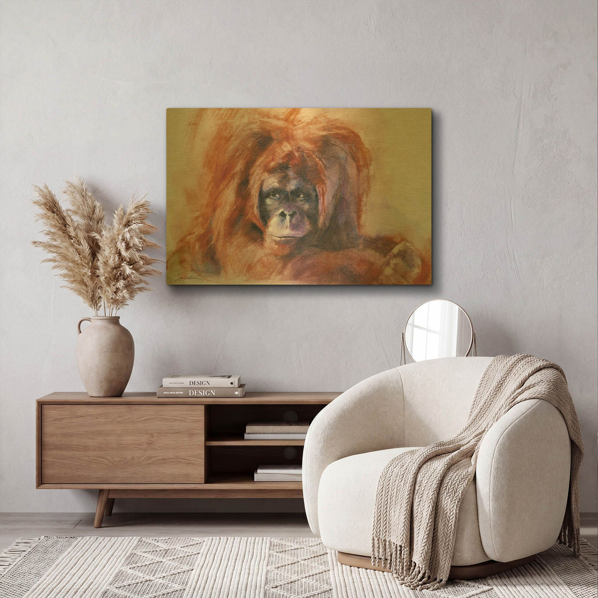 'The Daydreamer Orangutan' By Robert Campbell Gold Metal Wall Art