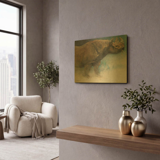 'The Guardian Rhino' By Robert Campbell Gold Metal Wall Art