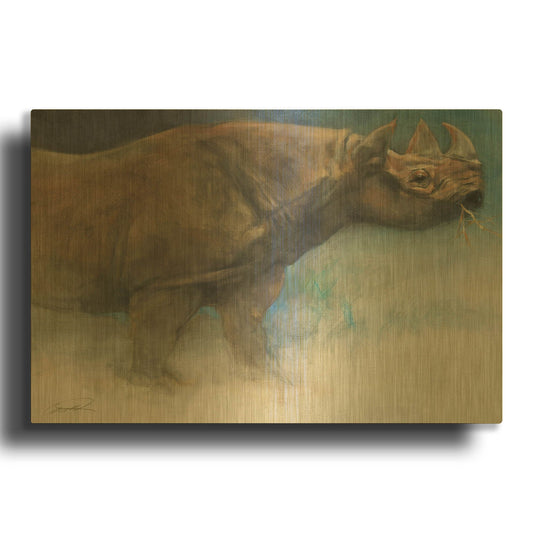 'The Guardian Rhino' By Robert Campbell Gold Metal Wall Art