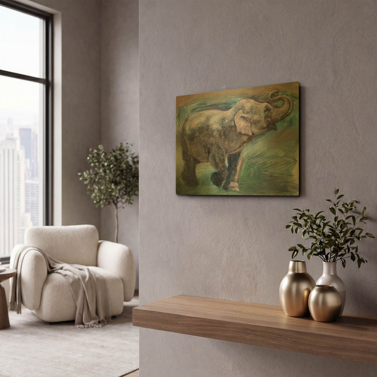 'Elephant Jubilee' By Robert Campbell Gold Metal Wall Art