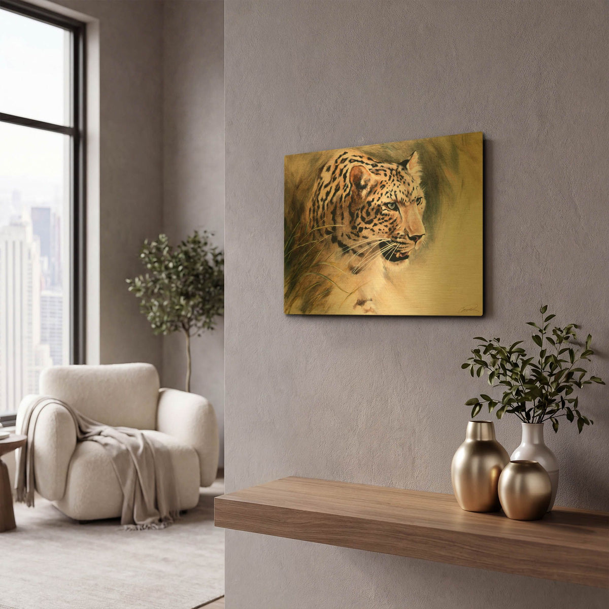 'Leopard' By Robert Campbell Gold Metal Wall Art