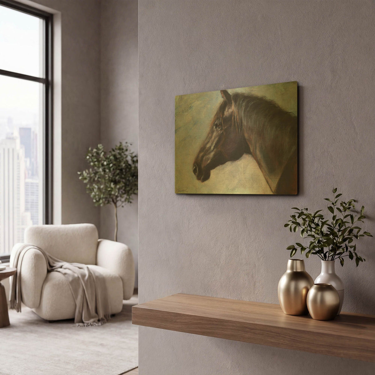 'Equine Encounter' By Robert Campbell Gold Metal Wall Art