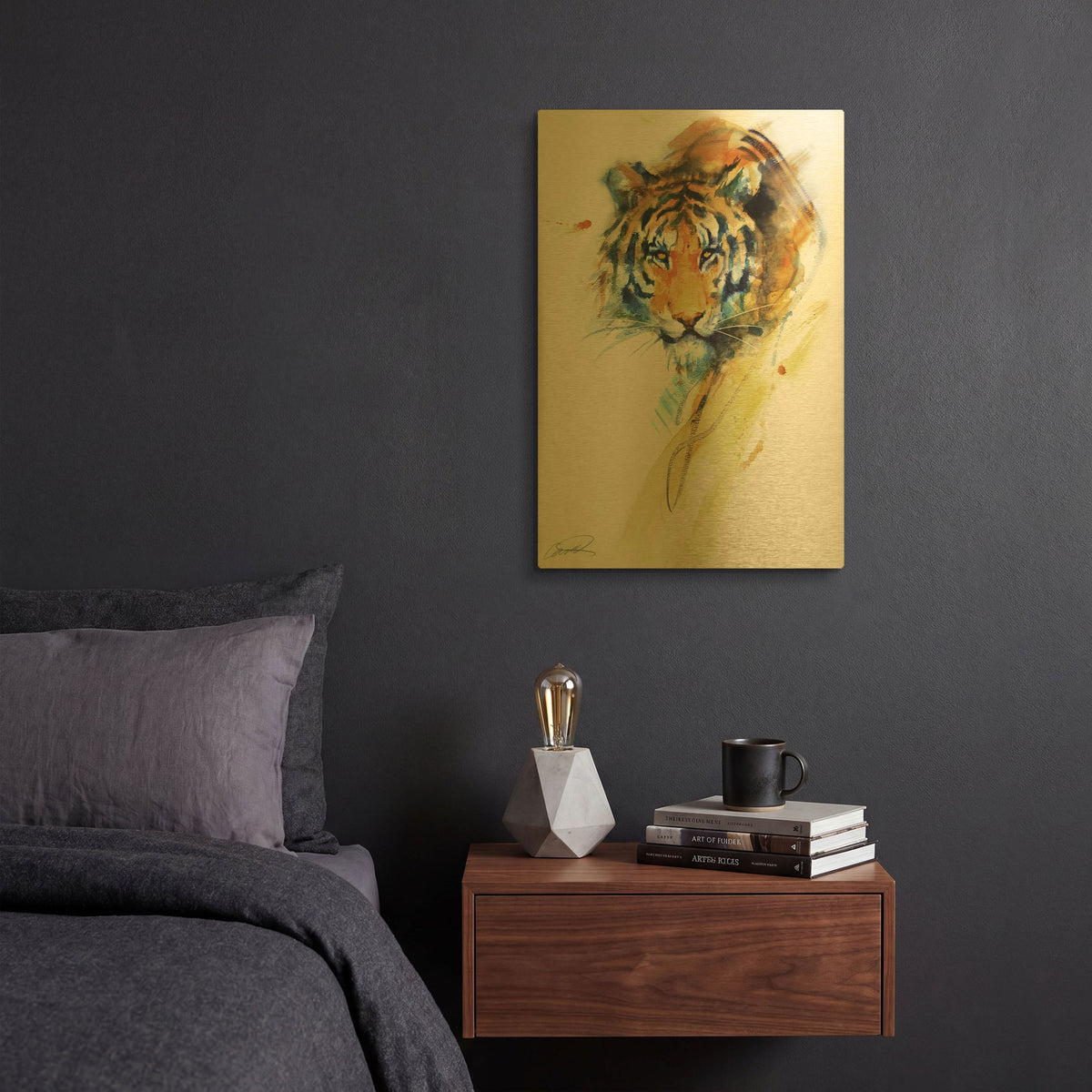 'Tiger Strokes' By Robert Campbell Gold Metal Wall Art