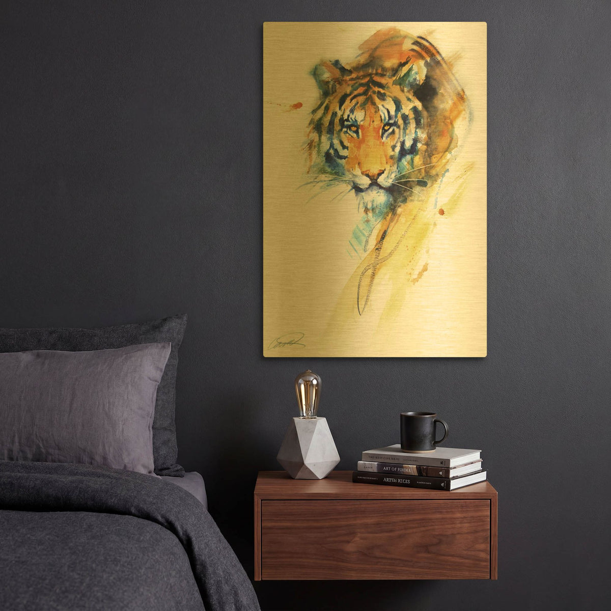 'Tiger Strokes' By Robert Campbell Gold Metal Wall Art