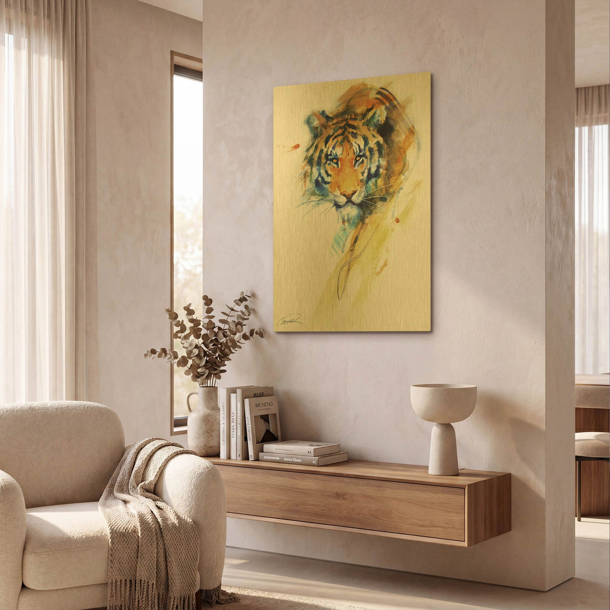 'Tiger Strokes' By Robert Campbell Gold Metal Wall Art