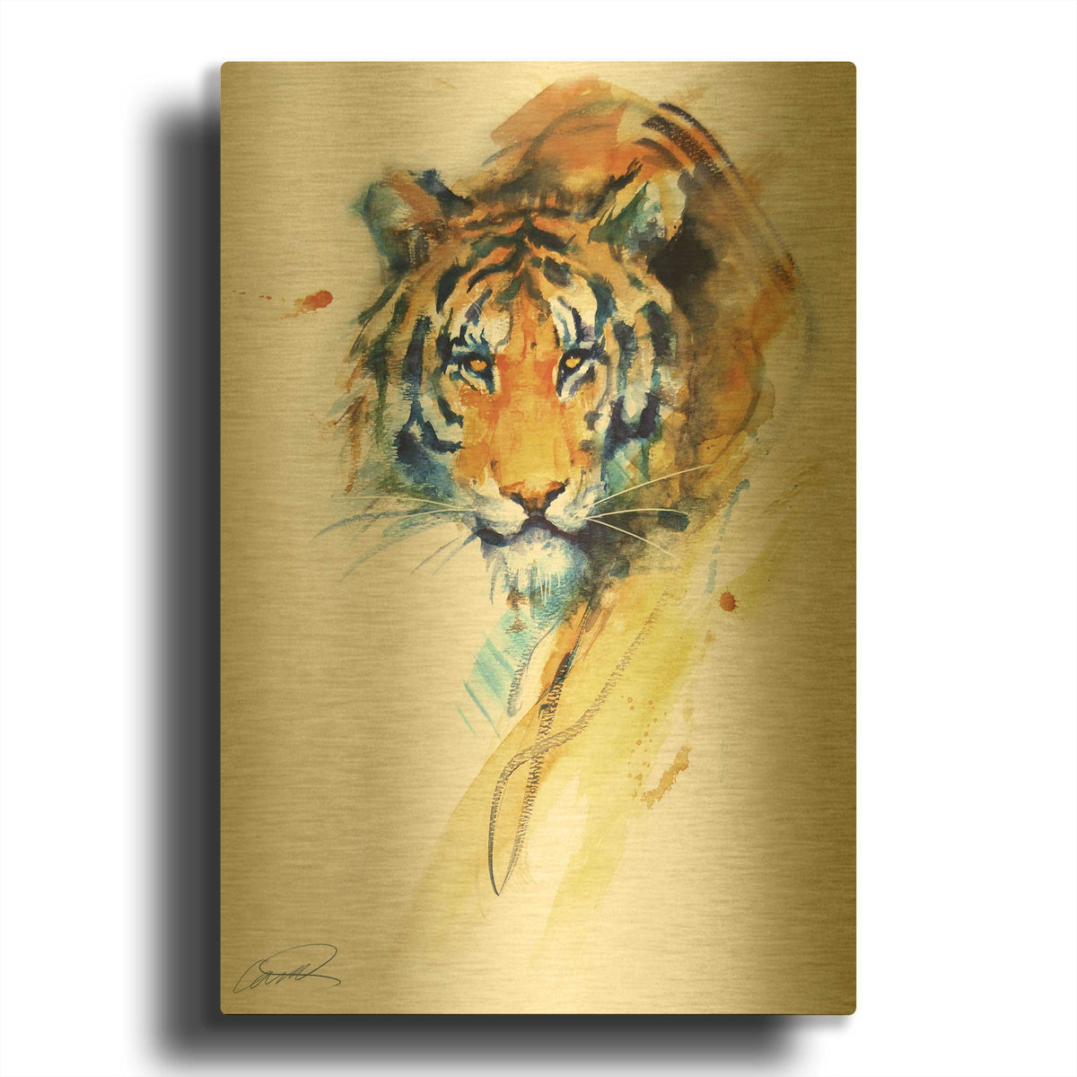 'Tiger Strokes' By Robert Campbell Gold Metal Wall Art