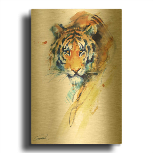 'Tiger Strokes' By Robert Campbell Gold Metal Wall Art