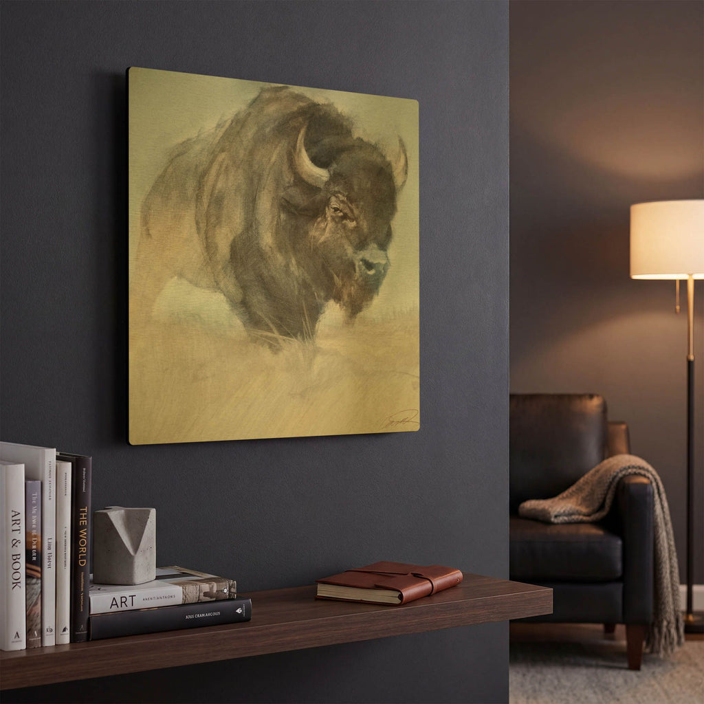 'Bison' By Robert Campbell Gold Metal Wall Art