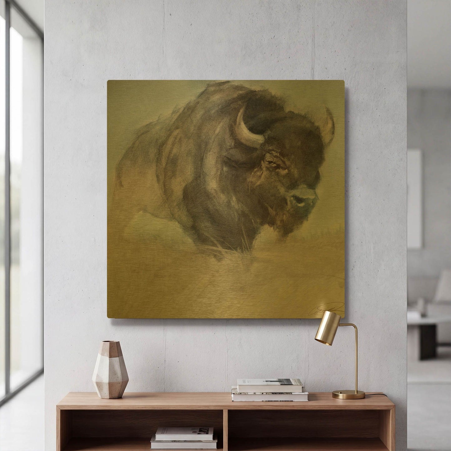 'Bison' By Robert Campbell Gold Metal Wall Art