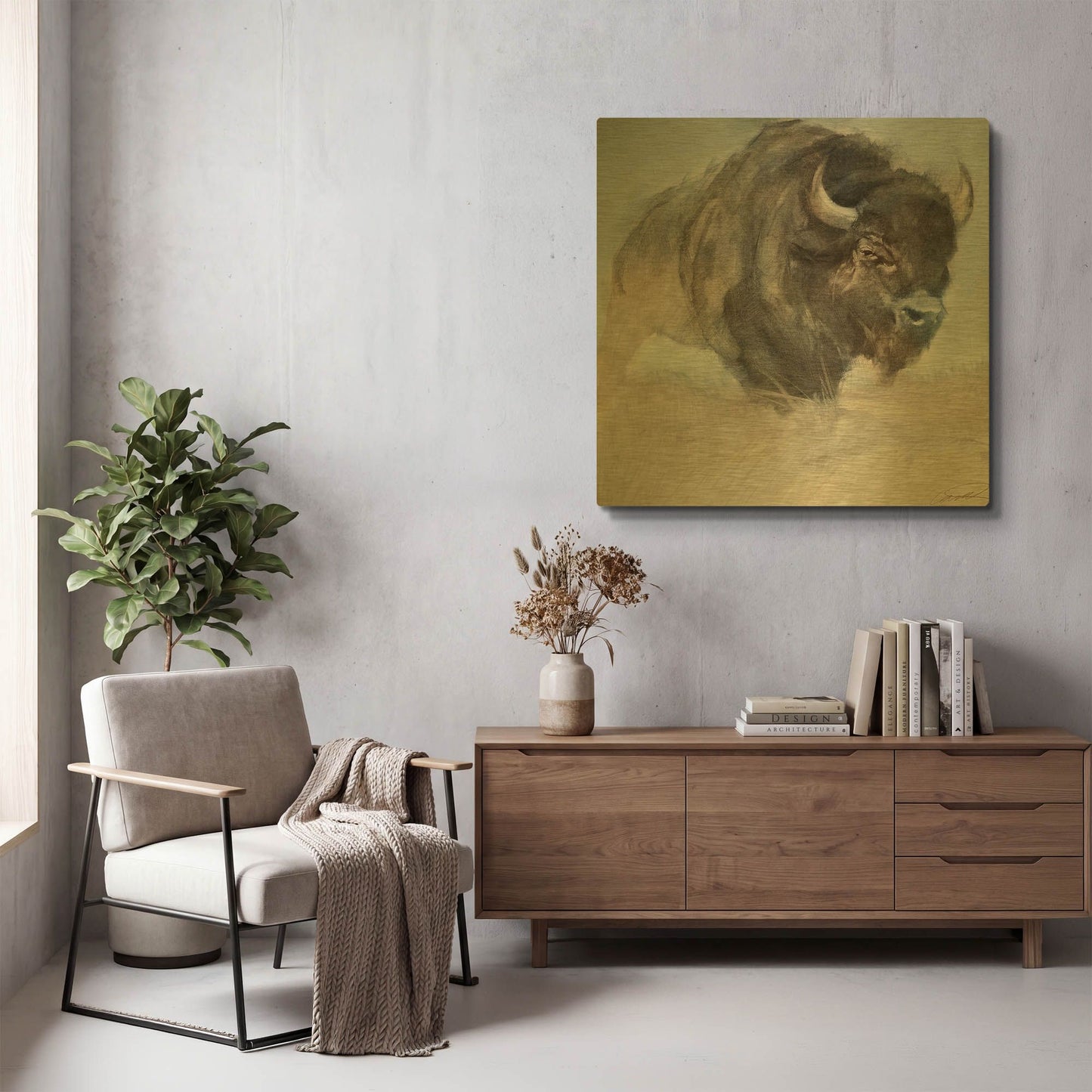 'Bison' By Robert Campbell Gold Metal Wall Art