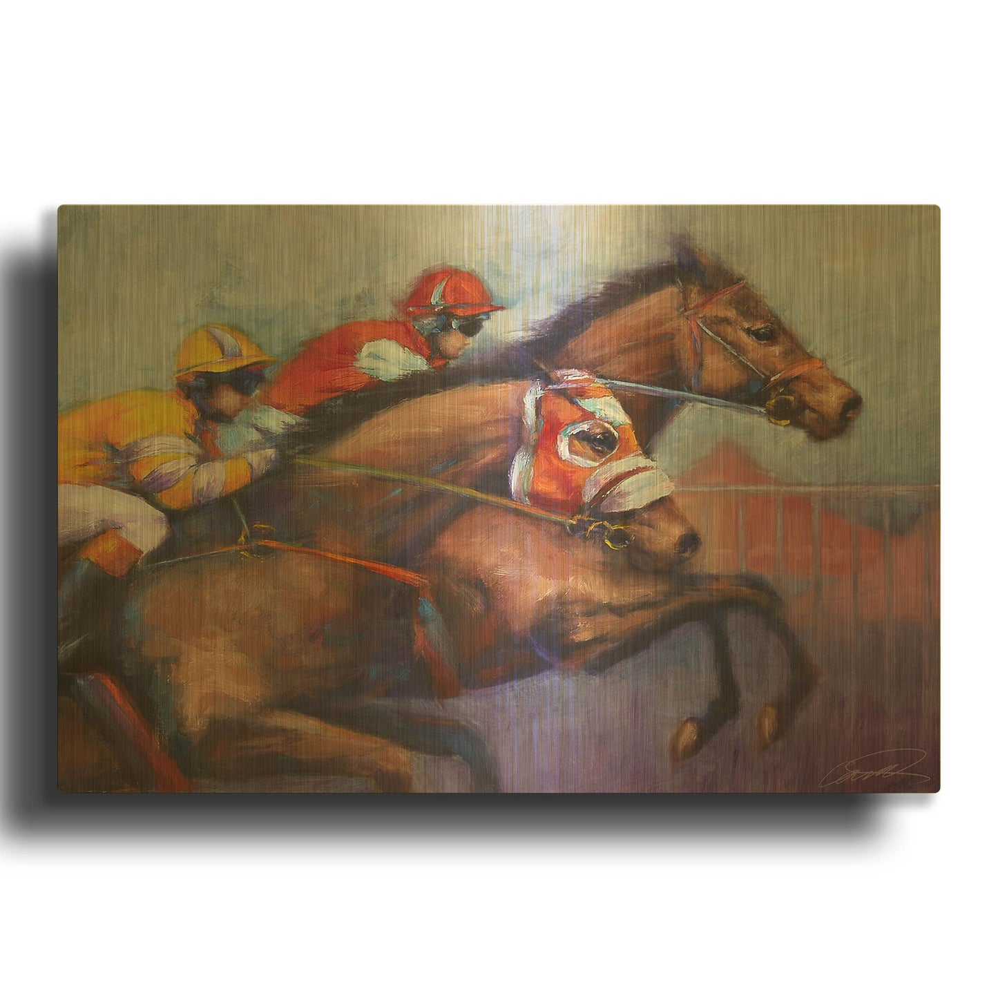 'Horse Steeplechase Race' By Robert Campbell Gold Metal Wall Art