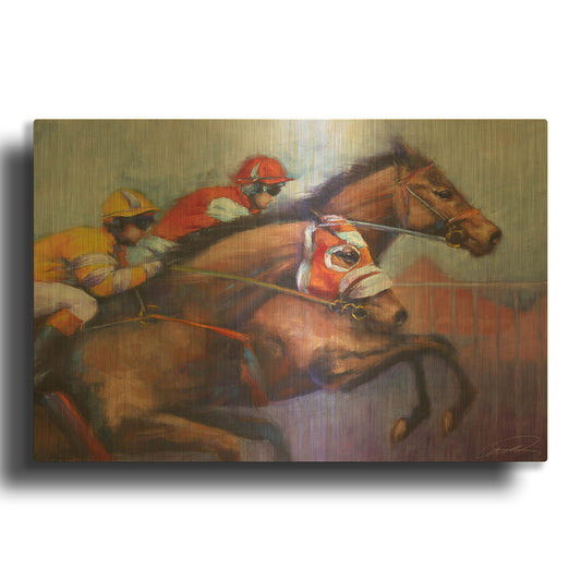'Horse Steeplechase Race' By Robert Campbell Gold Metal Wall Art