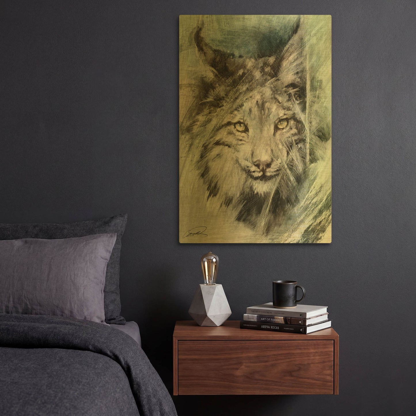 'Lynx brushstroke' By Robert Campbell Gold Metal Wall Art