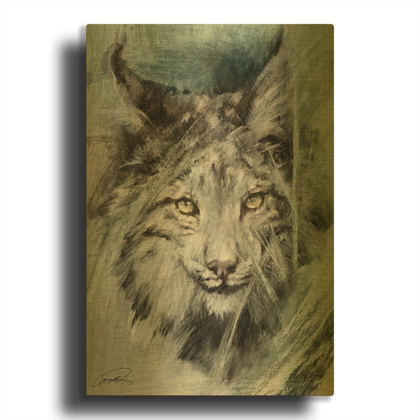 'Lynx brushstroke' By Robert Campbell Gold Metal Wall Art