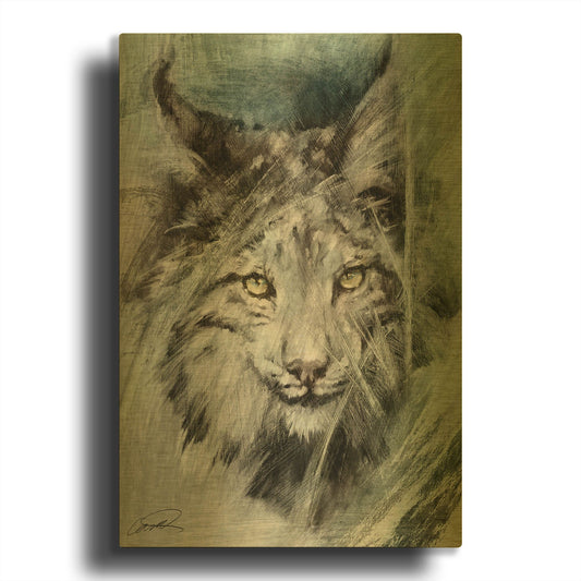 'Lynx brushstroke' By Robert Campbell Gold Metal Wall Art