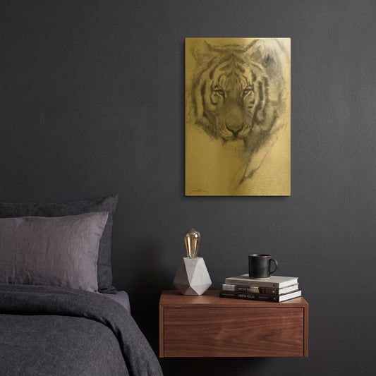 'Tiger Portrait sketch' By Robert Campbell Gold Metal Wall Art