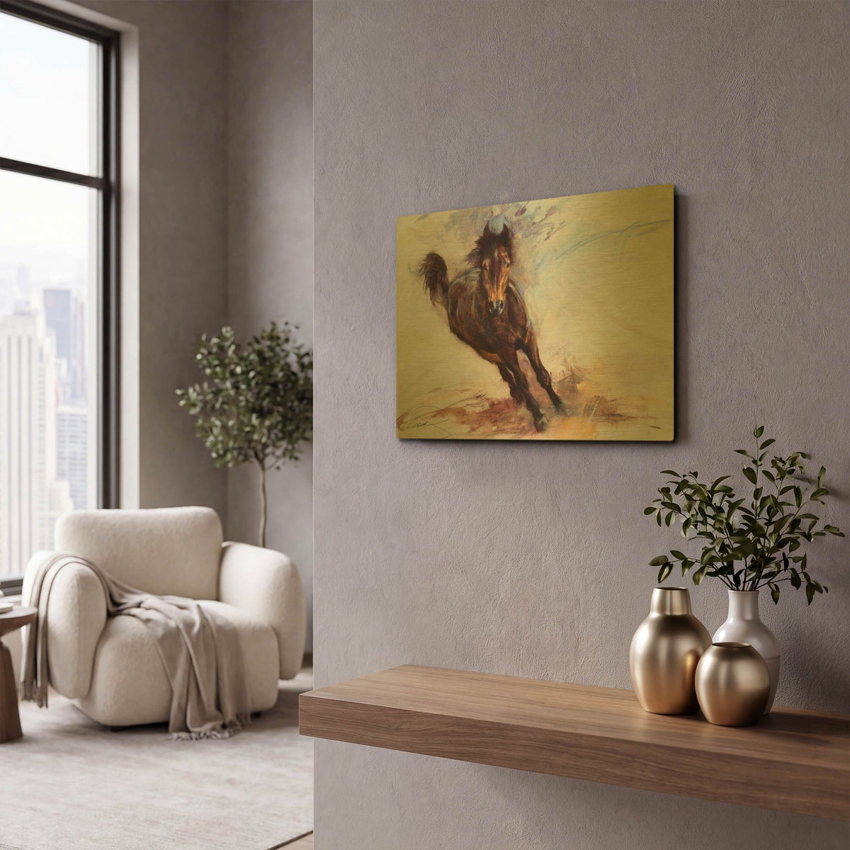 'Horse Having Fun' By Robert Campbell Gold Metal Wall Art