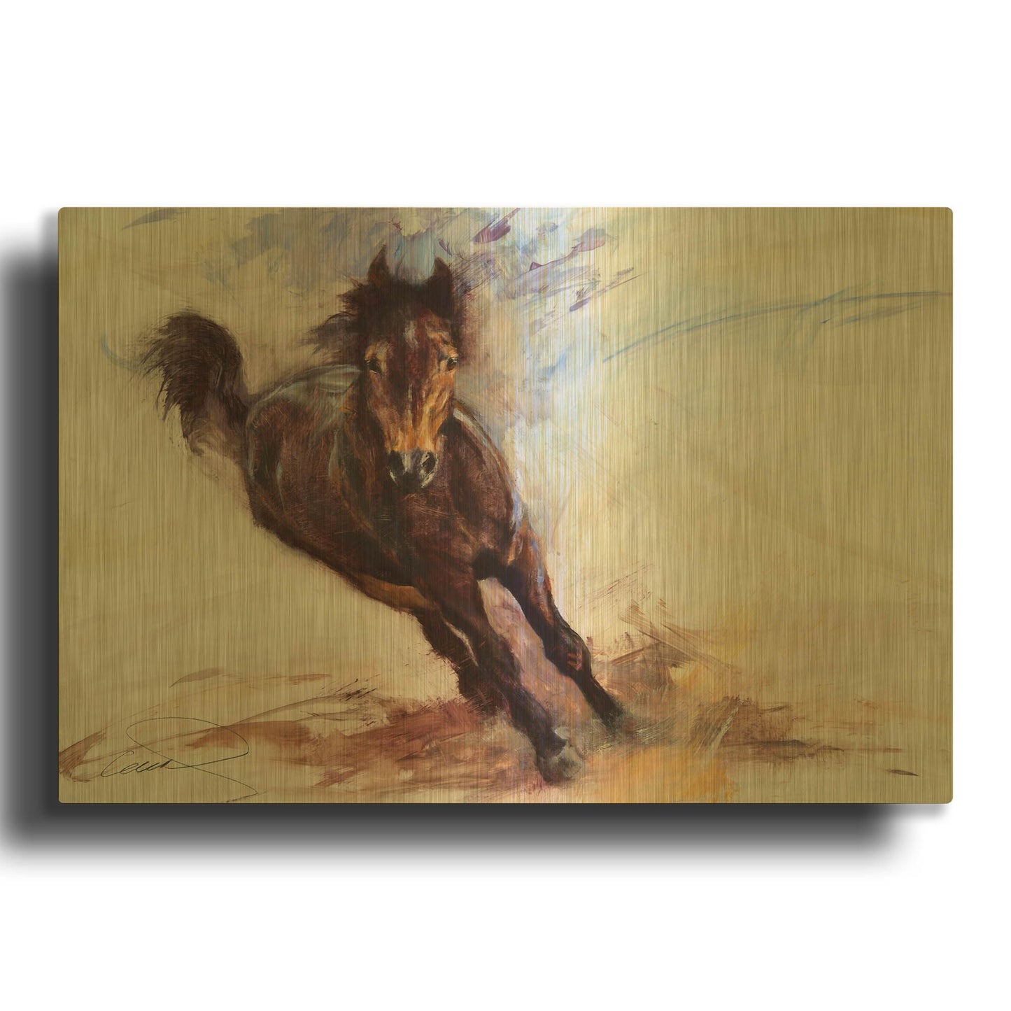 'Horse Having Fun' By Robert Campbell Gold Metal Wall Art