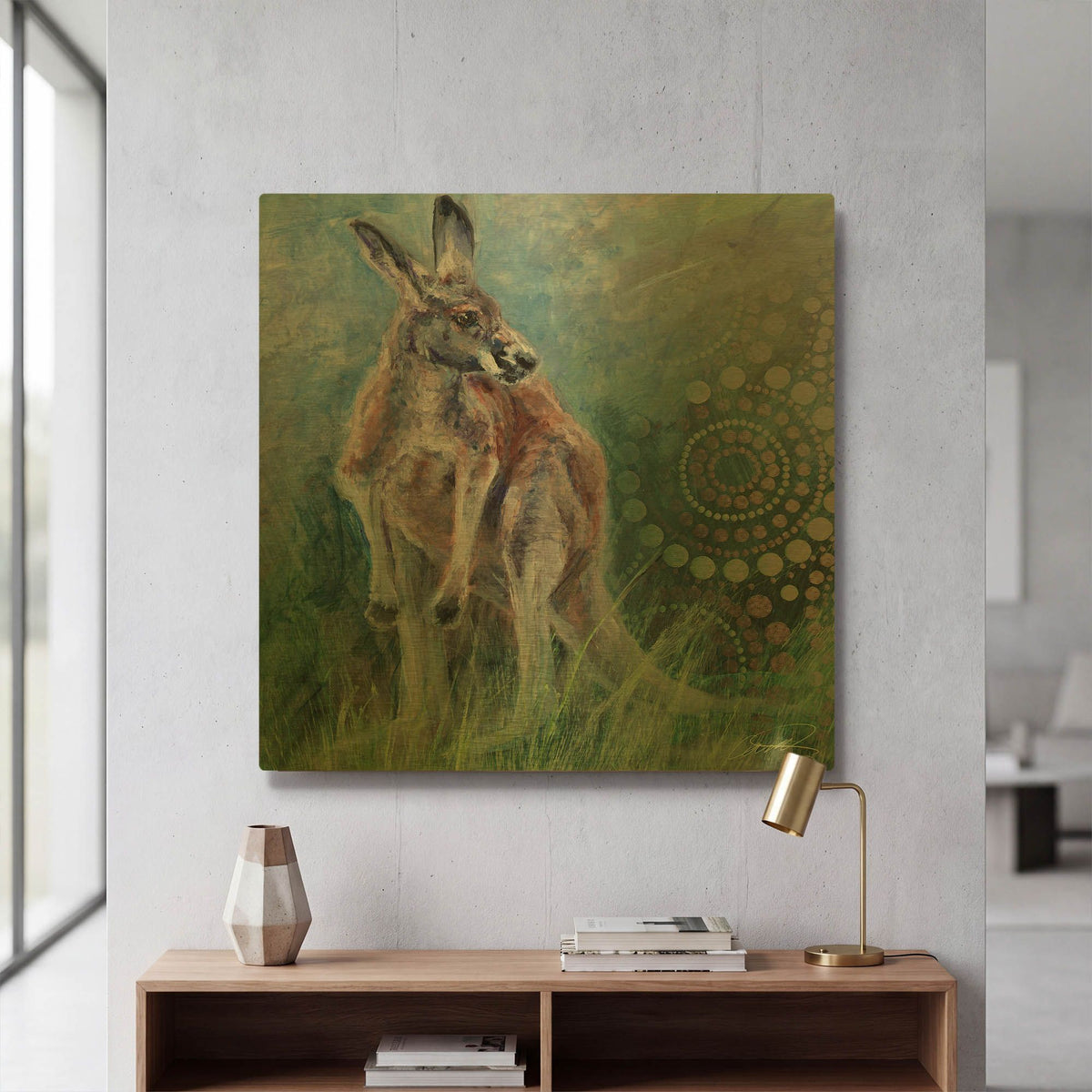 'Red Kangaroo' By Robert Campbell Gold Metal Wall Art