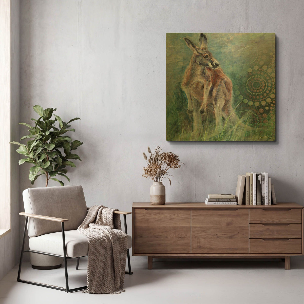 'Red Kangaroo' By Robert Campbell Gold Metal Wall Art