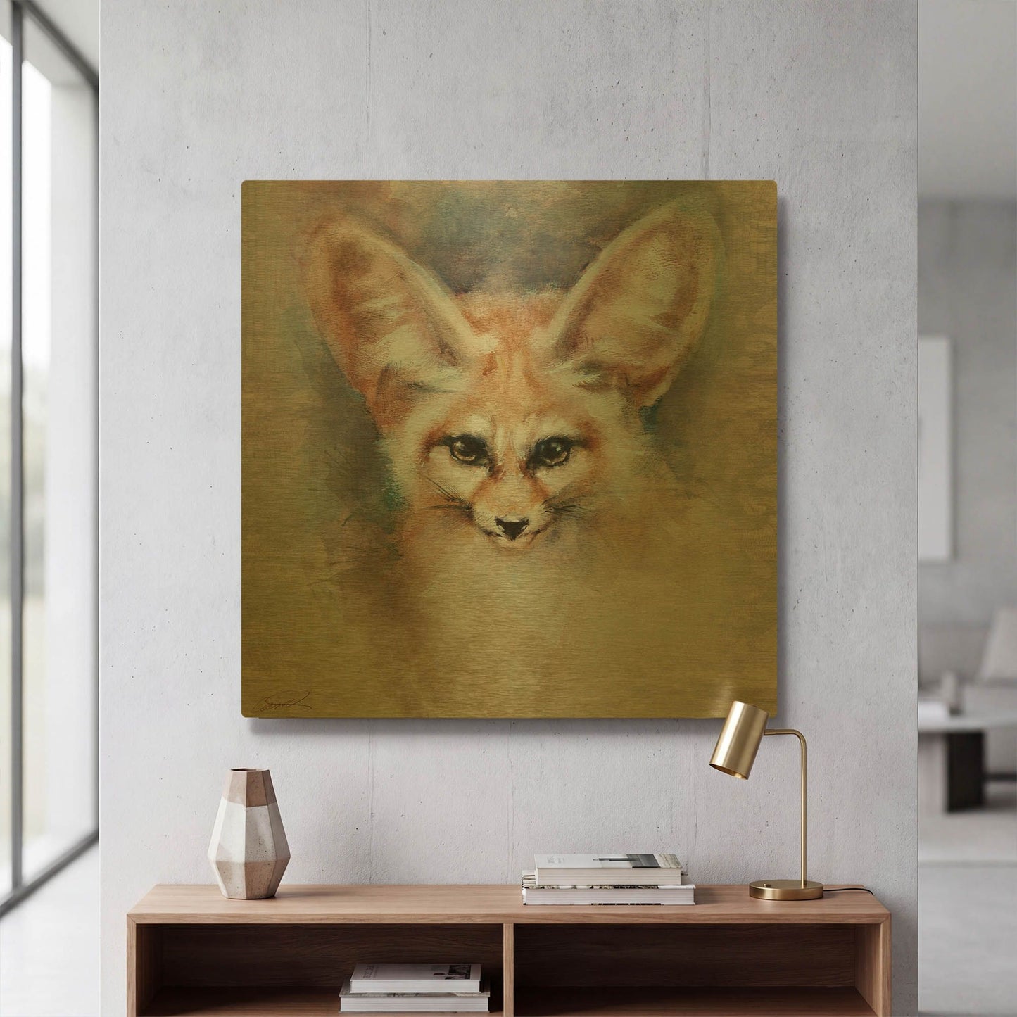 'Fennec Fox Filigree' By Robert Campbell Gold Metal Wall Art