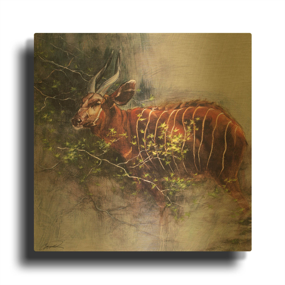 'Bongo in the Brush' By Robert Campbell Gold Metal Wall Art
