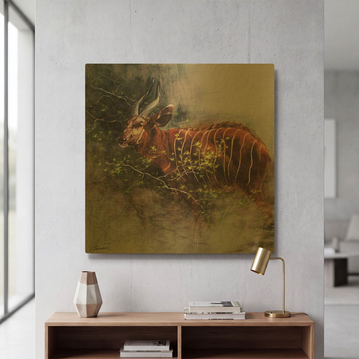 'Bongo in the Brush' By Robert Campbell Gold Metal Wall Art