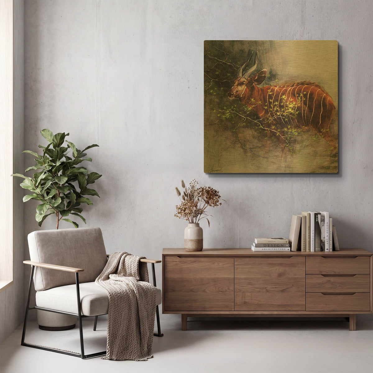 'Bongo in the Brush' By Robert Campbell Gold Metal Wall Art