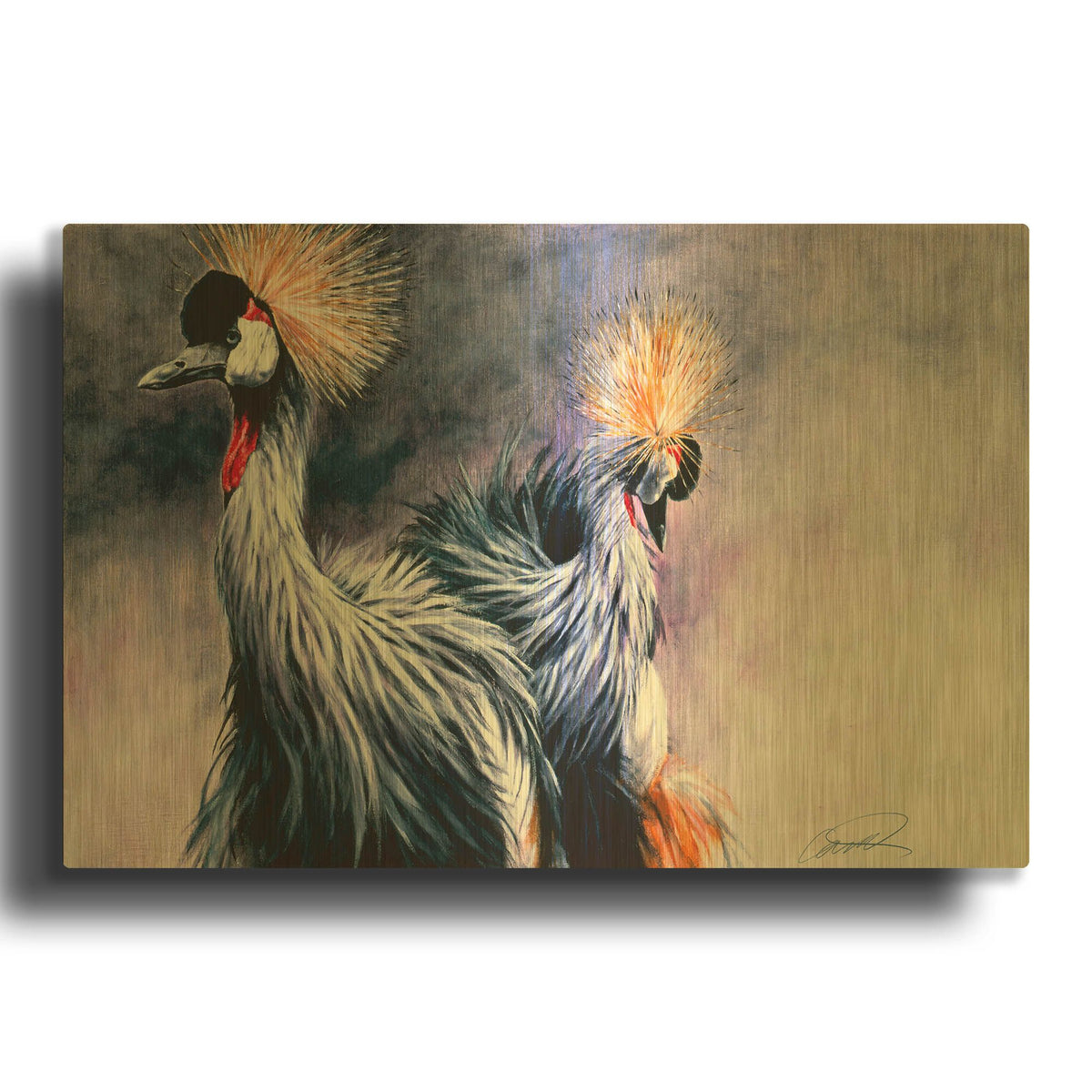 'Crowned Cranes' By Robert Campbell Gold Metal Wall Art