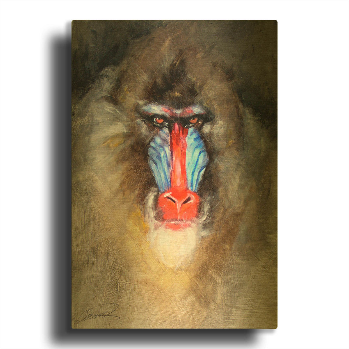 'Blushing Mandrill' By Robert Campbell Gold Metal Wall Art