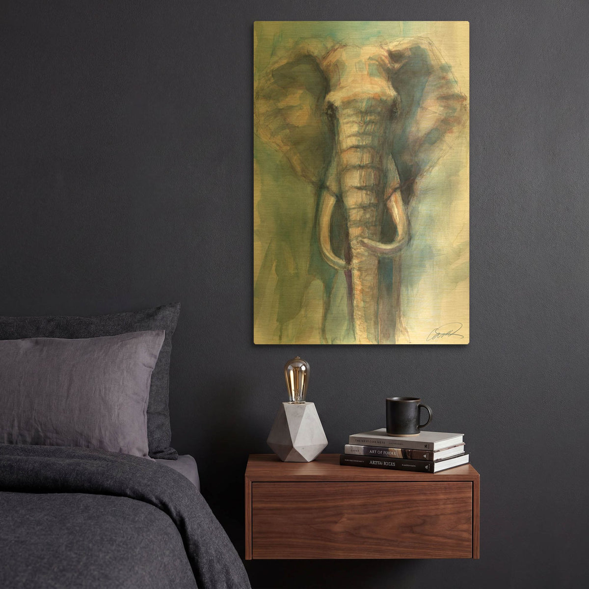 'Gentle Giant Elephant' By Robert Campbell Gold Metal Wall Art