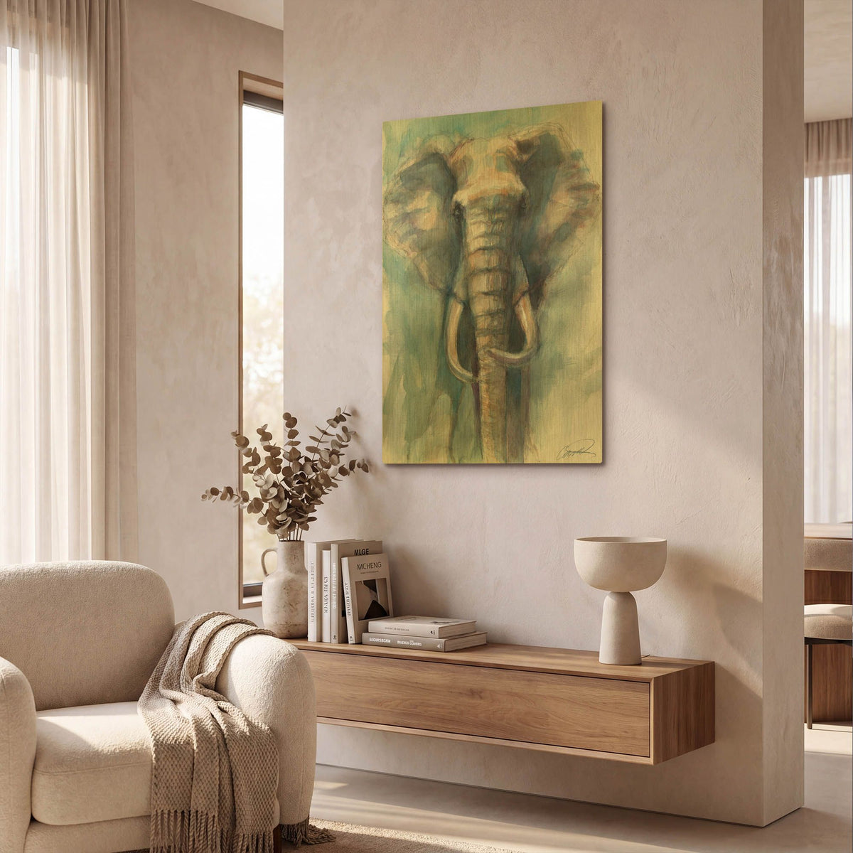 'Gentle Giant Elephant' By Robert Campbell Gold Metal Wall Art