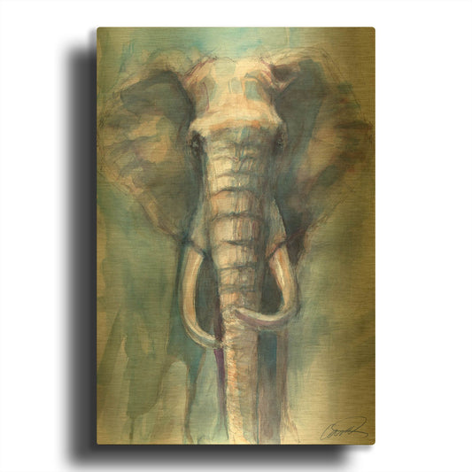 'Gentle Giant Elephant' By Robert Campbell Gold Metal Wall Art