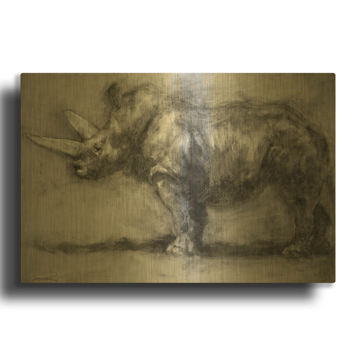 'Security Guard Rhino' By Robert Campbell Gold Metal Wall Art