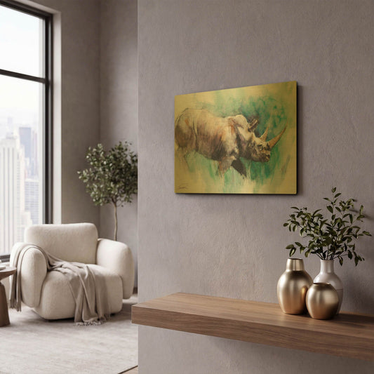 'Rhino Crossing' By Robert Campbell Gold Metal Wall Art