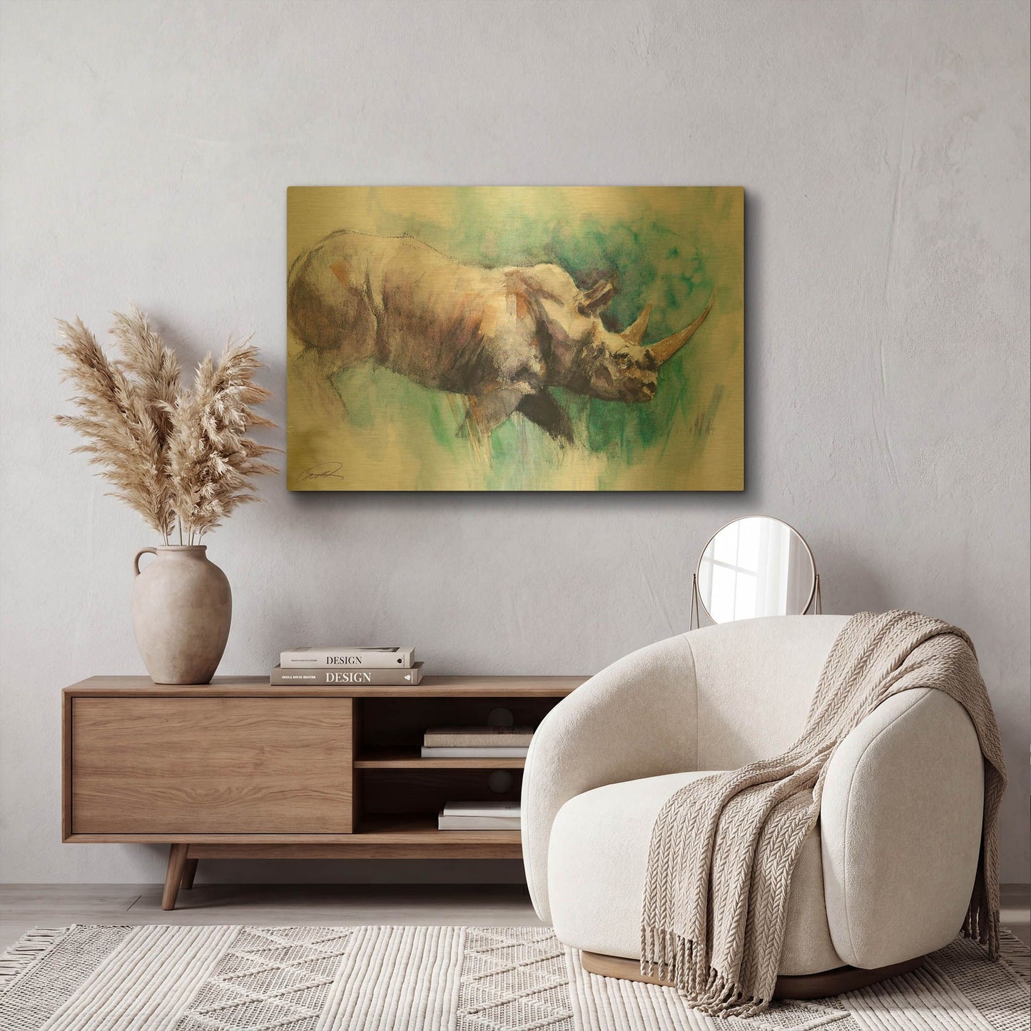 'Rhino Crossing' By Robert Campbell Gold Metal Wall Art