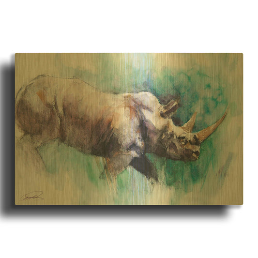 'Rhino Crossing' By Robert Campbell Gold Metal Wall Art