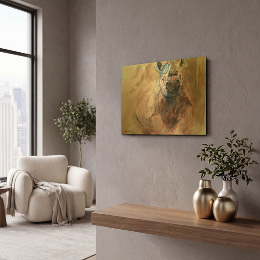 'Advanced Alert Rhino' By Robert Campbell Gold Metal Wall Art