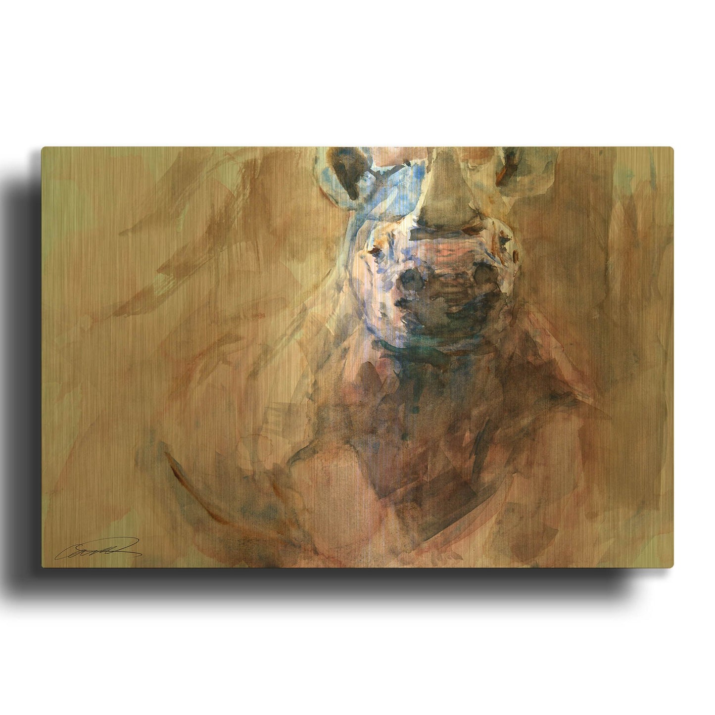 'Advanced Alert Rhino' By Robert Campbell Gold Metal Wall Art