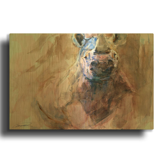 'Advanced Alert Rhino' By Robert Campbell Gold Metal Wall Art