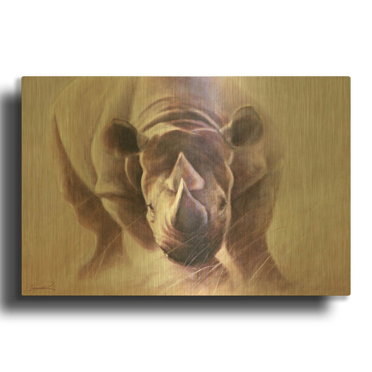 'Full Speed Ahead Rhino' By Robert Campbell Gold Metal Wall Art