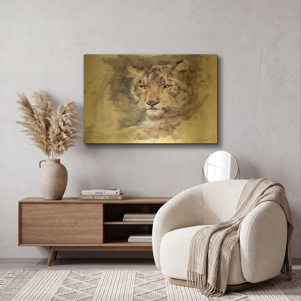 'Snow Leopard Stare' By Robert Campbell Gold Metal Wall Art