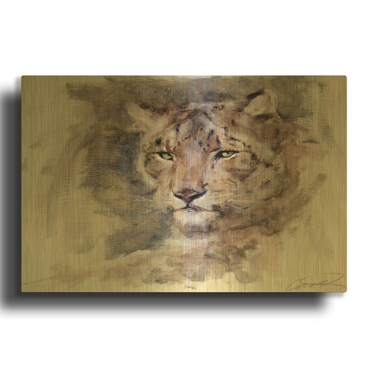 'Snow Leopard Stare' By Robert Campbell Gold Metal Wall Art