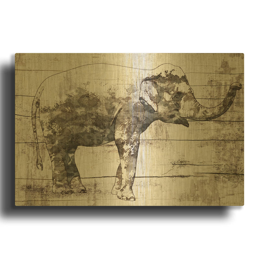 'Rustic Elephant 6' By Irena Orlov Gold Metal Wall Art