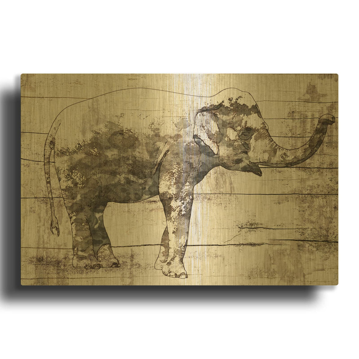 'Rustic Elephant 6' By Irena Orlov Gold Metal Wall Art