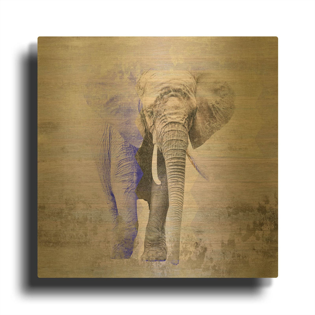 'Rustic Purple Elephant' By Irena Orlov Gold Metal Wall Art