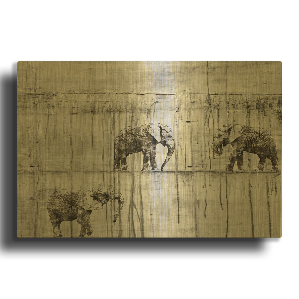 'Walking Elephants 5' By Irena Orlov Gold Metal Wall Art