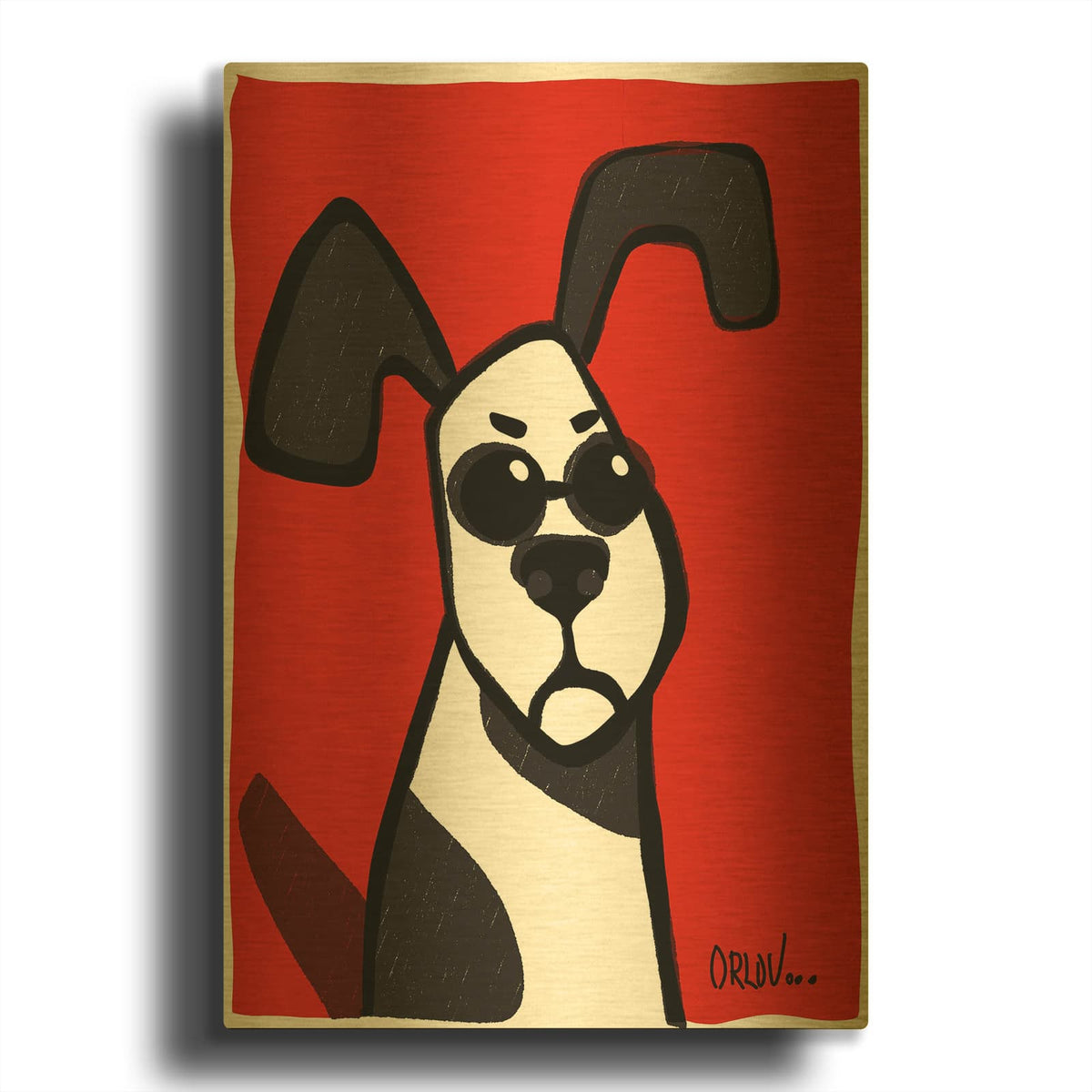 'Dog on Red' By Irena Orlov Gold Metal Wall Art