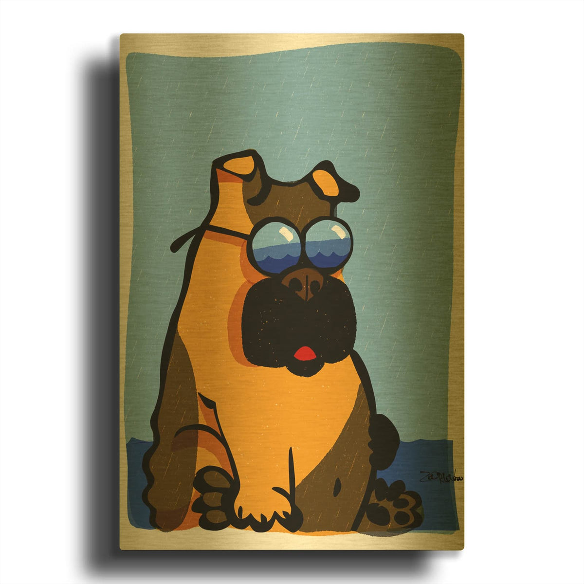 'Cool Dog Blue' By Irena Orlov Gold Metal Wall Art
