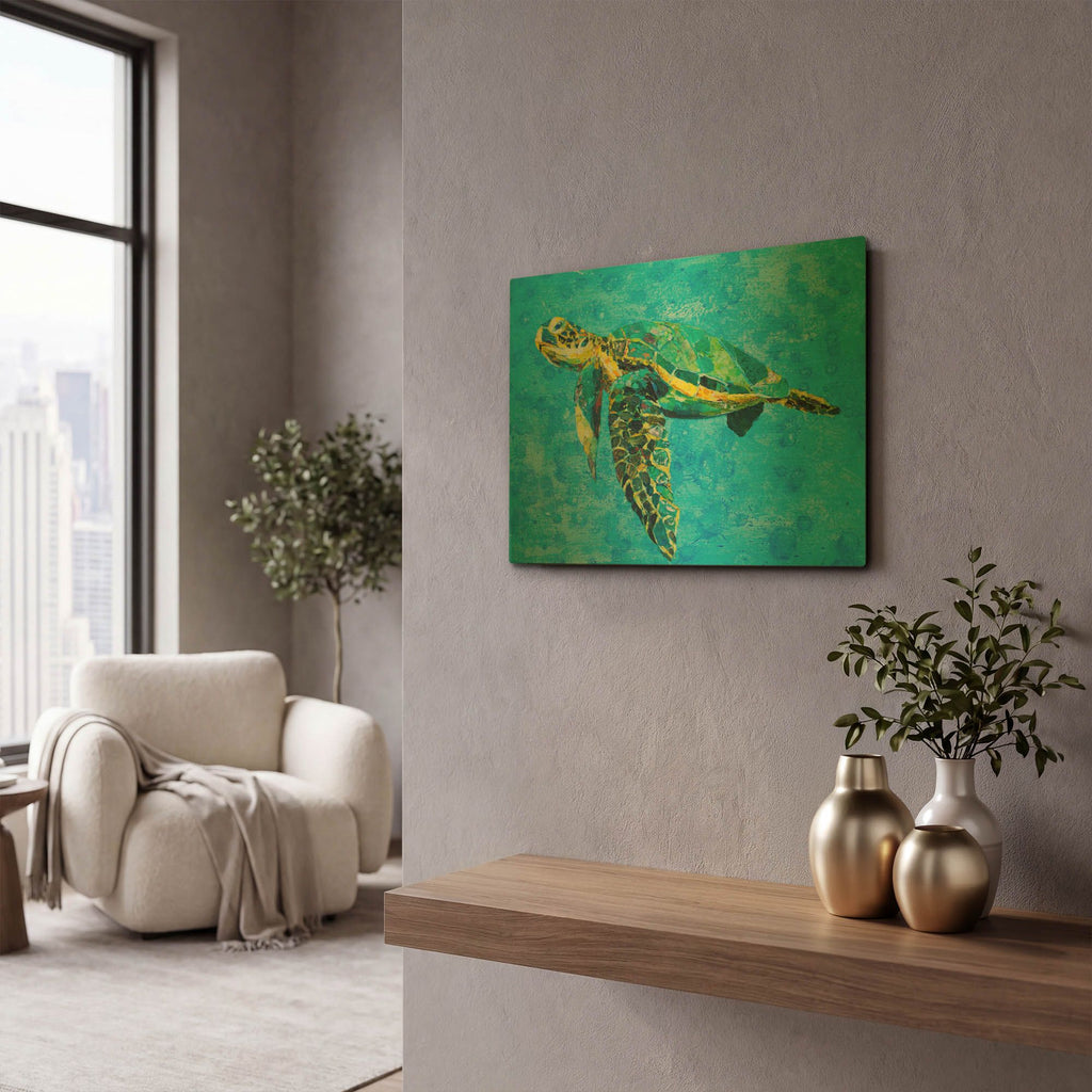 'Floating Sea Turtle' By St. Hilaire Elizabeth Gold Metal Wall Art
